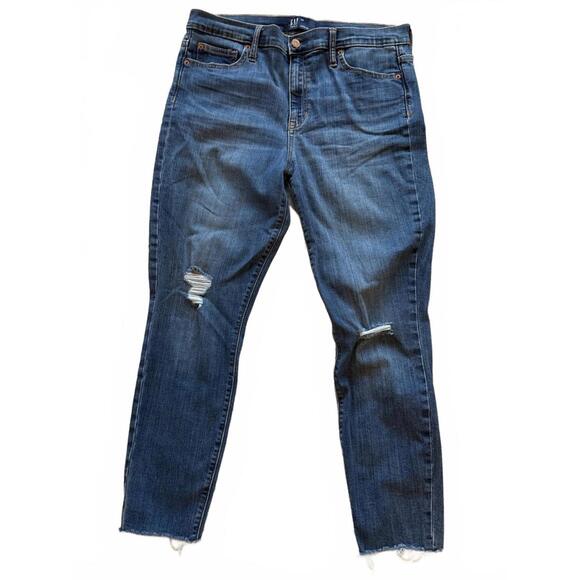 GAP Denim - GAP Denim Women’s Cigarette High Rise SIZE 32R Raw Hem Distressed Straight Leg